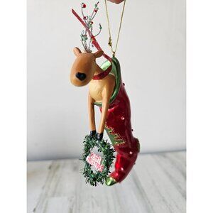 Unique reindeer stocking ornament glitter metal Xmas tree